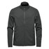 A men's softshell jacket in dark green with a full zip and two zippered pockets, featuring a subtle logo.
