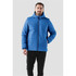 A men's quilted hoody in vibrant blue, featuring a full zip and hood, displayed on a model.