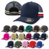 A collection of Striped Trucker caps in various colours, featuring a logo and mesh backs for breathability.