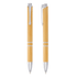 A bamboo ballpoint pen with silver accents, featuring a sleek design and a clip for easy attachment.