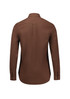 A brown long sleeve button-up shirt with a fitted design and a back yoke. It features button cuffs and a small logo.