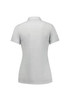 A light grey women's short sleeve polo shirt with a subtle texture and a collar, featuring a logo.
