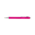 A pink plastic pen with a silver clip and tip, featuring a simple design and smooth finish.