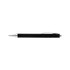 A black plastic pen with silver accents, featuring a retractable mechanism and a logo.