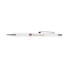 A metal pen in white with chrome accents, featuring a logo. Ideal for writing.