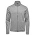 A grey men's performance jacket with a zip front and stand-up collar, featuring side pockets and a logo. A grey men's performance jacket with a zip front and stand-up collar, featuring side pockets and a logo.