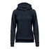 A women's pullover hoody in dark navy with a kangaroo pocket and a drawstring hood. It has a subtle branding logo.
