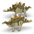 A wooden model of a stegosaurus in shades of green and brown, featuring detailed spikes and a layered design.
