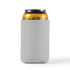 A grey stubby cooler for drink cans, featuring a simple design and a logo on the front.