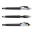 A collection of black stylus pens with silver accents, featuring a highlighter and a removable cap.