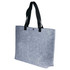 A grey tote bag with black handles, featuring a simple design and a small logo.
