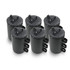 A set of six black weighted bags with screw-top caps and multiple handles for easy handling.