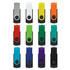 A collection of Helix 16GB flash drives in various colours, featuring a black casing and a swivel design.
