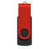 A red and black Helix 16GB flash drive with a swivel design and a circular button. It features a logo.