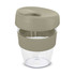 A drink bottle in green and clear, featuring a lid and silicone grip, branded with a logo. Holds 350ml.