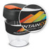 A drink bottle featuring a clear body, black lid, and vibrant orange highlight, with a logo on the sleeve.