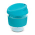 A drink bottle in teal with a silicone sleeve and lid, made from Tritan, 230ml capacity, featuring a logo.