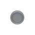 A round, light grey plate with a smooth surface and a subtle rim. The plate has a minimalist design.