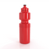 A drink bottle in a bright red colour, featuring a screw-top lid and a textured grip. It has a logo.