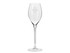 Elegant clear Prosecco glass with a slender stem, featuring a logo design. Ideal for serving sparkling drinks.