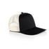 A black trucker cap with a mesh back and a solid black front. The cap features a logo on the front.