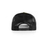 A black trucker cap with a mesh back and an adjustable strap. It features a solid front panel and no visible logo. A black trucker cap with a mesh back and an adjustable strap. It features a solid front panel and no visible logo.