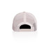 A trucker cap in light pink with a mesh back and adjustable snap closure. It features a logo on the side.