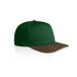 A two-tone cap featuring a green body and a brown peak, with a top button and adjustable strap.