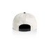 A two-tone cap in white and black featuring a strapback closure and a logo on the back.