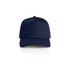 A navy blue cap with a structured design and a logo on the front. A navy blue cap with a structured design and a logo on the front.