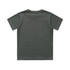 A green children's T-shirt with short sleeves and a plain back. The shirt has a logo on it.