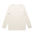 A long-sleeve tee in a light cream colour with a simple design and fitted cuffs. Features a logo on the back.