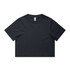A black heavy faded crop tee with a round neckline and short sleeves, featuring a subtle logo.