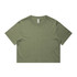 A heavy faded crop tee in olive green with a crew neckline and short sleeves. It features a simple design and a logo.