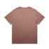 A faded brown T-shirt with a plain back and short sleeves, featuring a logo.