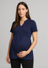 A navy blue women's Mali Stretch Tunic T-Top featuring a V-neck design, ideal for maternity wear.
