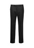 A pair of black straight leg pants with an adjustable waist, designed for men. Features a logo on the waistband.