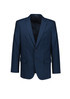 A navy blue men's jacket with a tailored fit, featuring two front pockets and a single-button closure.