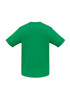 A bright green short sleeve tee for kids, featuring a plain design with a logo on the front.