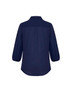 A navy blue women's blouse with 3/4 sleeves and a relaxed fit at the back, featuring a simple design.