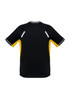 A black and yellow short sleeve tee with reflective accents and a logo.