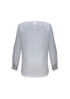 A light grey women's Madison boatneck top with long sleeves and button details at the cuffs. It has a back closure.