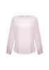 A light pink women's boatneck top with long sleeves and a round hem, featuring a small keyhole detail at the back.