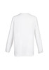 A women's white hi-lo blouse with long sleeves, featuring a simple design and a logo.