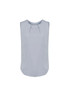 A light blue sleeveless blouse featuring pleat detail at the front and a rounded neckline. Designed with a smooth finish.