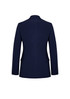A navy women's longline jacket featuring a tailored back design and a single vent. The jacket has branding details.