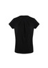 A black short sleeve top with a pleat detail at the front and a round neckline. Features brand logo.