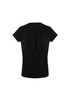 A black women's short sleeve top featuring pleat detailing and a relaxed fit. It has a logo on the garment.