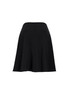 A black flared skirt with a bandless waist and a zip closure at the back. Features a smooth, flowing design.