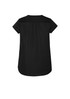 A black women's blouse featuring a V-neck and pleat detailing at the back. The design includes short sleeves.